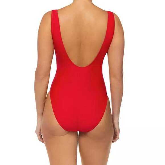 NWT Reebok Women's Scoop-Neck Athletic One-Piece Swimsuit Red Size XL $60 9B762 - Picture 2 of 2